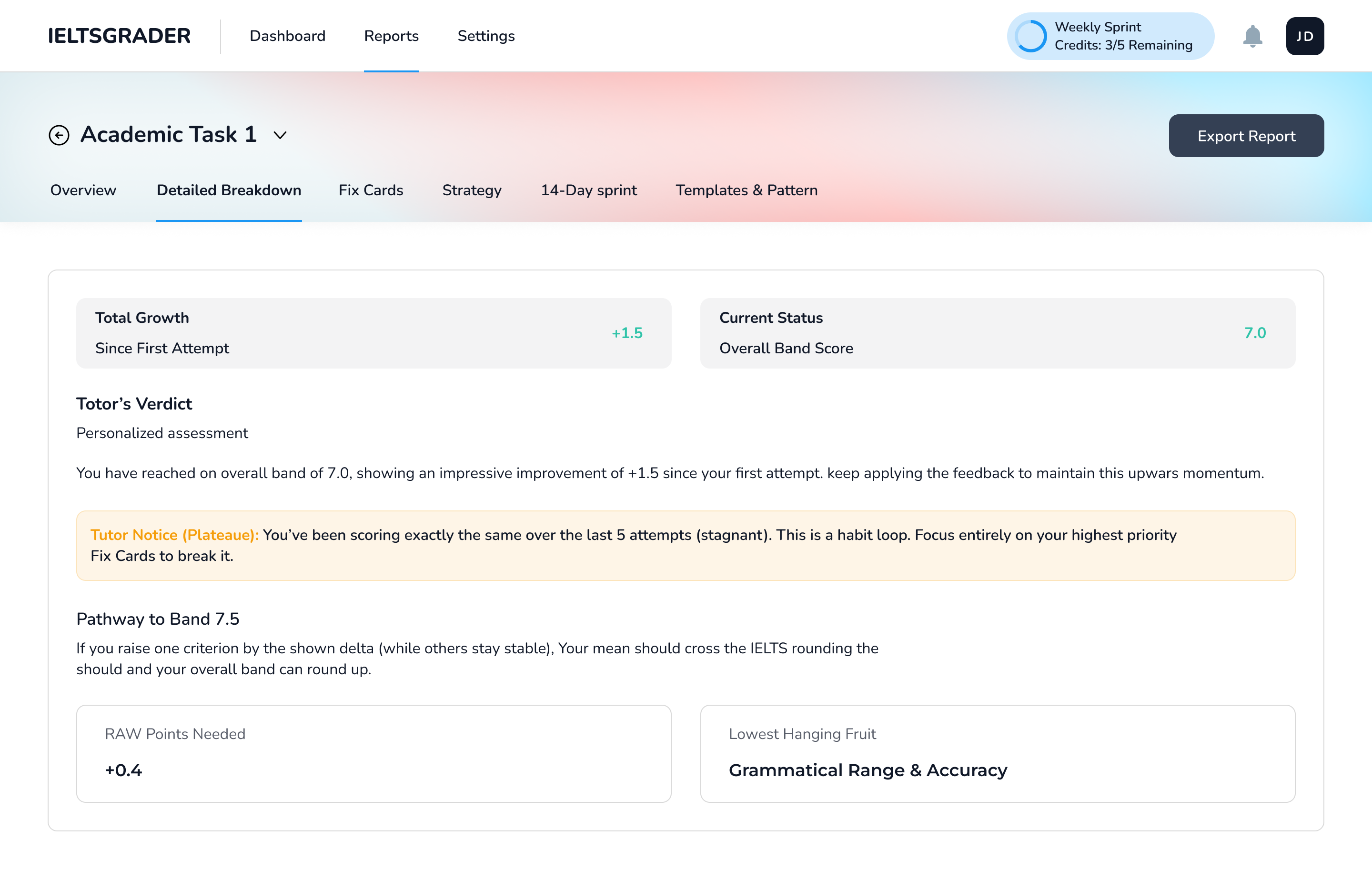 TOEFLGRADER feature cards showing writing feedback and improvements